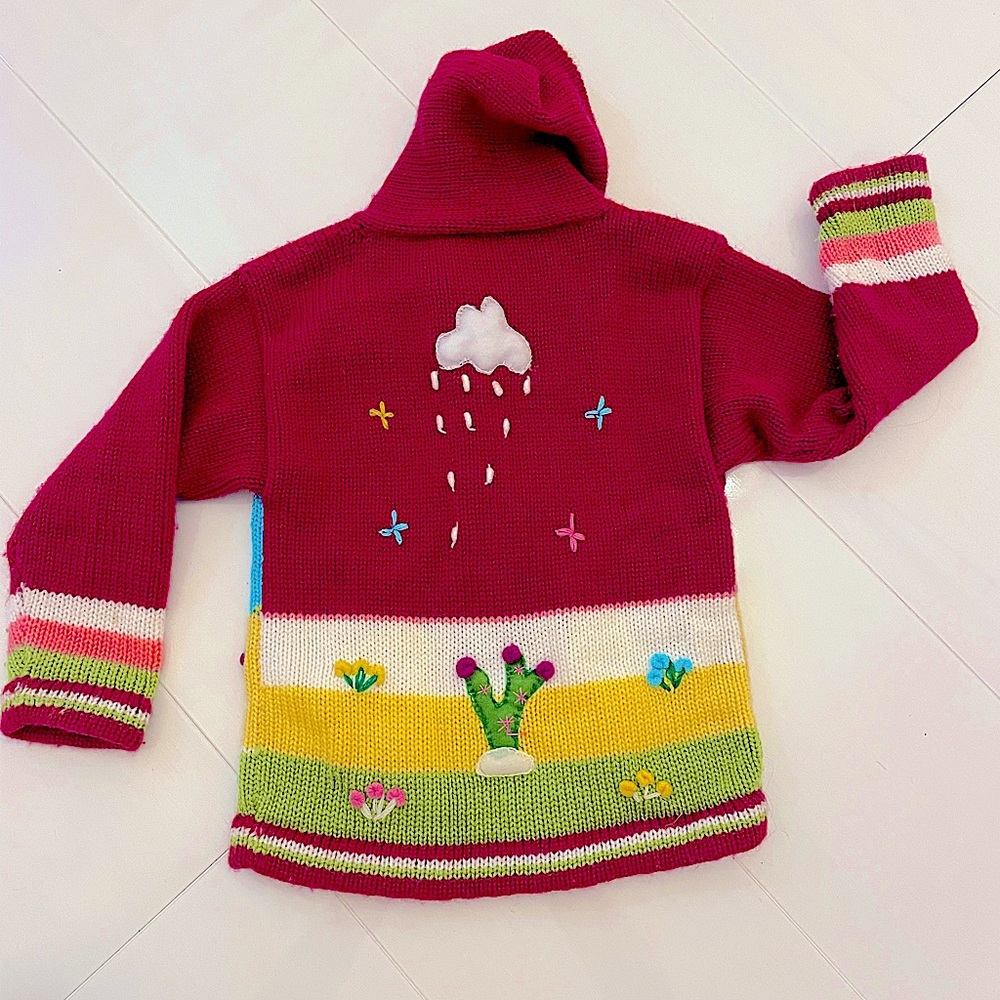 Peruvian handmade cardigan kids girls nature animals, 3T inca woven